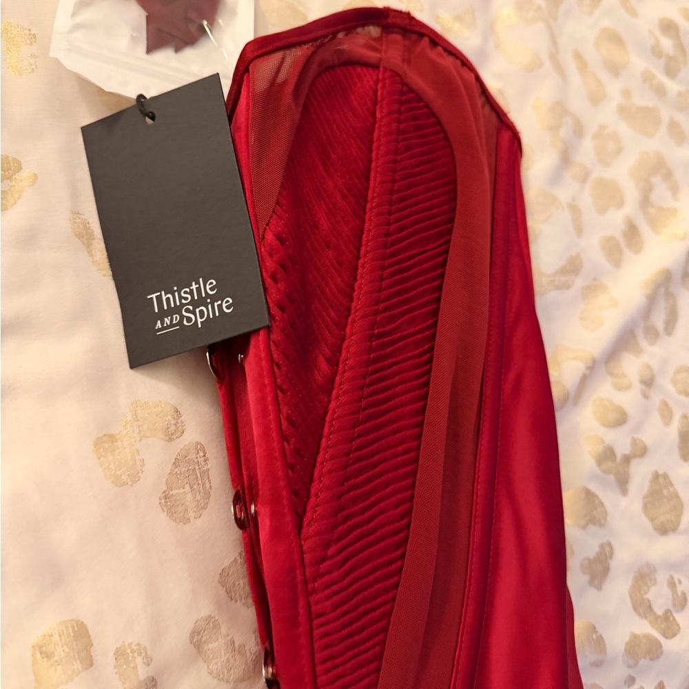 Thistle and Spire Burgundy Satin Corset - Picture 5 of 6